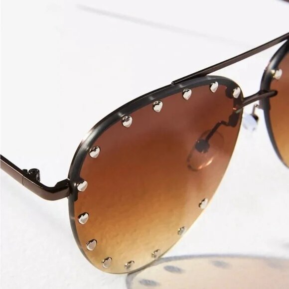 ❤️ ANTHROPOLOGIE x I-SEA Studded Heart Aviator Sunglasses Brown Gradient - Picture 3 of 11